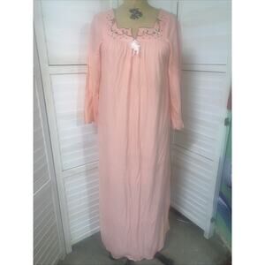 Vintage 70s Miss Diva Pink Flannel Night Gown Lightweight Sz Medium